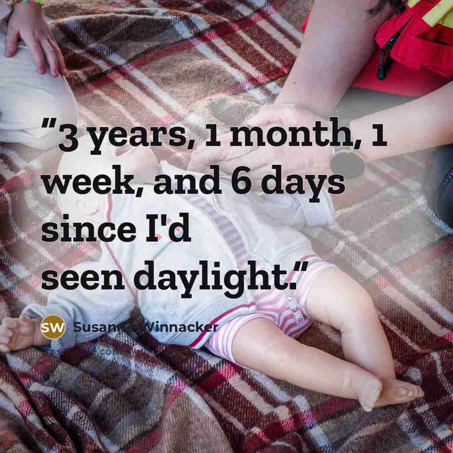 “3 years, 1 month, 1 week, and 6 days since I'd seen daylight.” quote by Susanne Winnacker