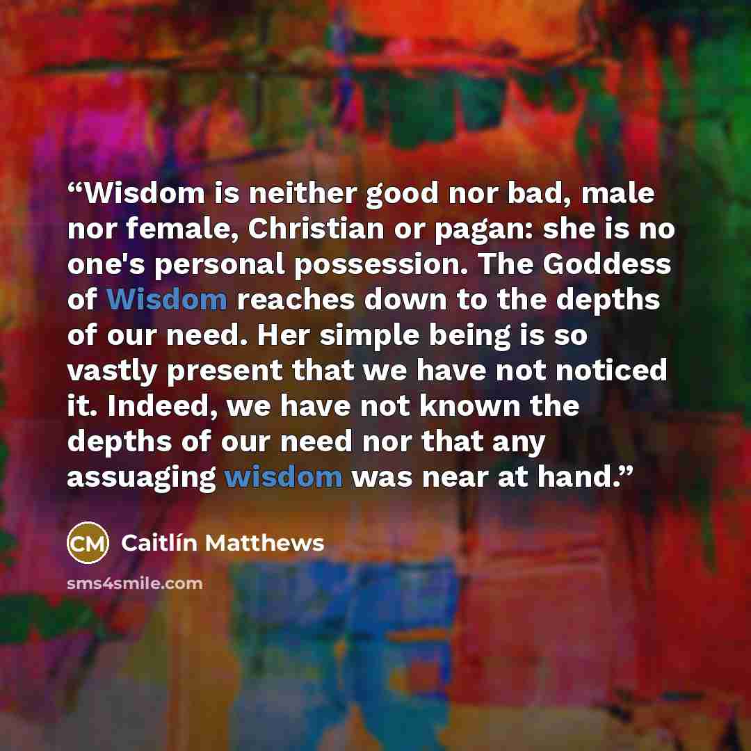 “Wisdom is neither good nor bad, male nor female, Christian or pagan: she is no one's personal possession. The Goddess of Wisdom reaches down to the depths of our need. Her simple being is so vastly present that we have not noticed it. Indeed, we have not known the depths of our need nor that any…” quote by Caitlín Matthews