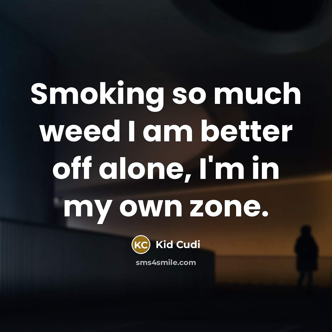 “Smoking so much weed I am better off alone, I'm in my own zone.” quote by Kid Cudi
