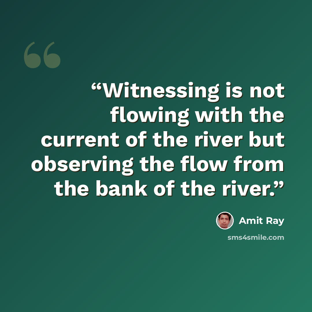 “Witnessing is not flowing with the current of the river but observing the flow from the bank of the river.” quote by Amit Ray