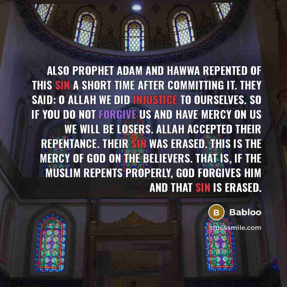 “Also Prophet Adam and Hawwa repented of this sin a short time after committing it. They said: O Allah we did injustice to ourselves. So if You do not forgive us and have mercy on us we will be losers. Allah accepted their repentance. Their sin was erased. This is the mercy of God on the believers…” quote by Babloo