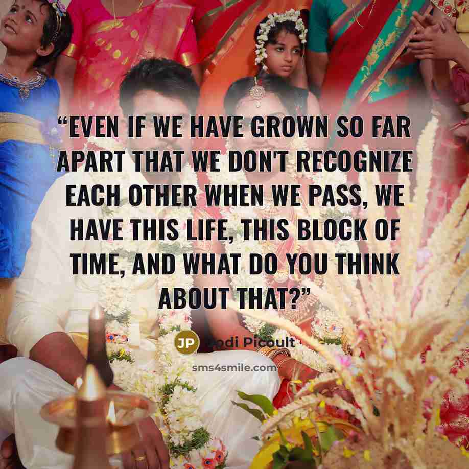 “Even if we have grown so far apart that we don't recognize each other when we pass, we have this life, this block of time, and what do you think about that?” quote by Jodi Picoult