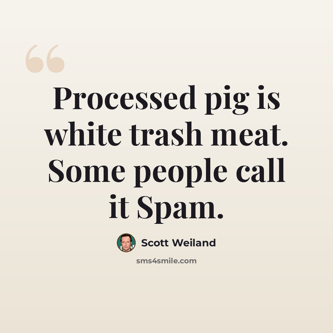 “Processed pig is white trash meat. Some people call it Spam.” quote by Scott Weiland