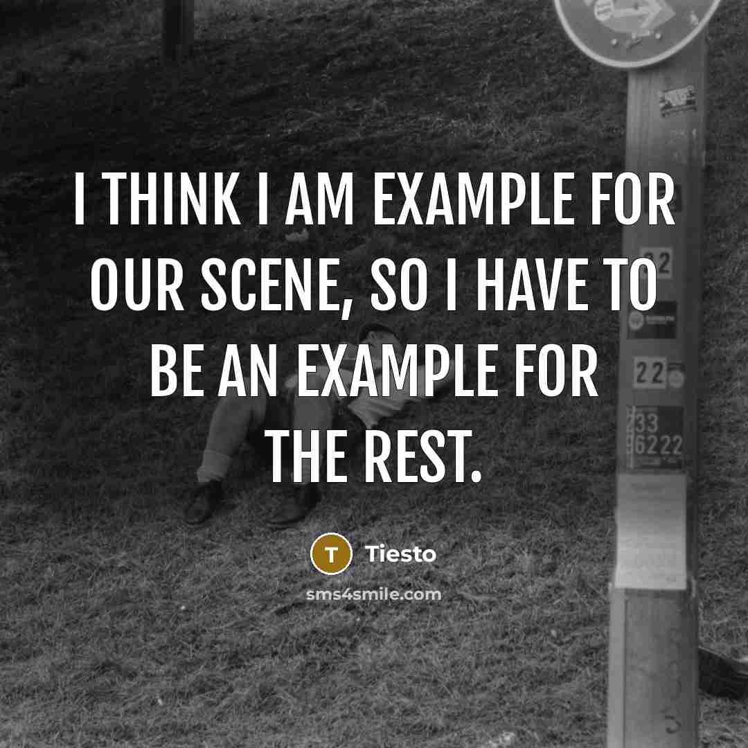 “I think I am example for our scene, so I have to be an example for the rest.” quote by Tiesto