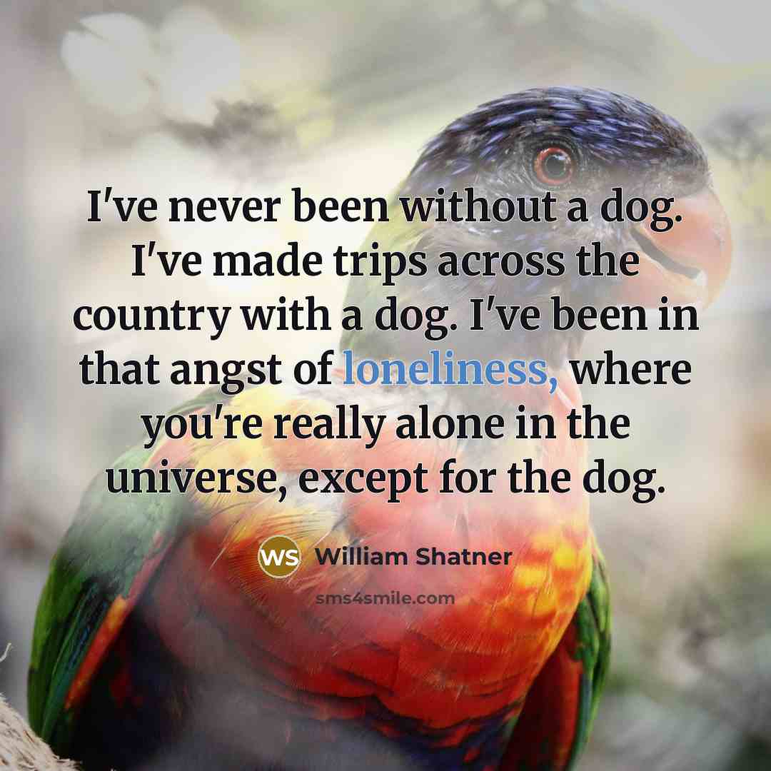 “I've never been without a dog. I've made trips across the country with a dog. I've been in that angst of loneliness, where you're really alone in the universe, except for the dog.” quote by William Shatner