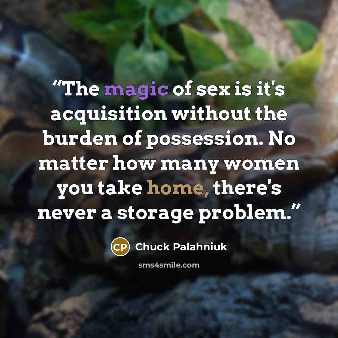 “The magic of sex is it's acquisition without the burden of possession. No matter how many women you take home, there's never a storage problem.” quote by Chuck Palahniuk