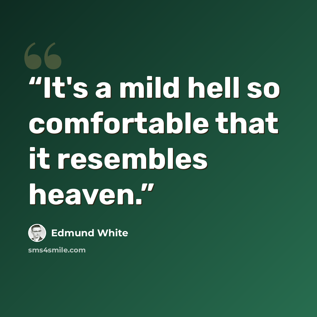 “It's a mild hell so comfortable that it resembles heaven.” quote by Edmund White