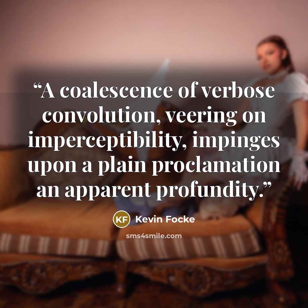 “A coalescence of verbose convolution, veering on imperceptibility, impinges upon a plain proclamation an apparent profundity.” quote by Kevin Focke