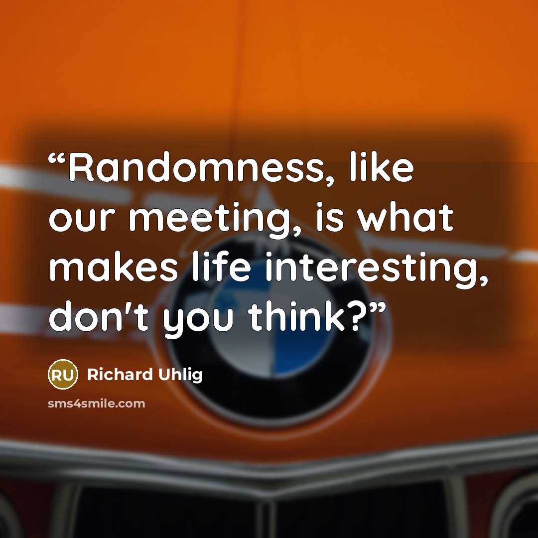“Randomness, like our meeting, is what makes life interesting, don't you think?” quote by Richard Uhlig