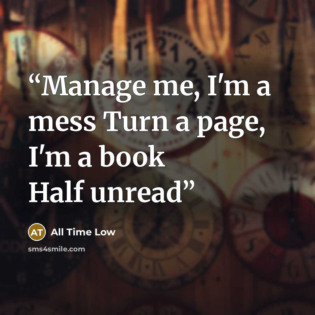 “Manage me, I'm a mess Turn a page, I'm a book Half unread” quote by All Time Low