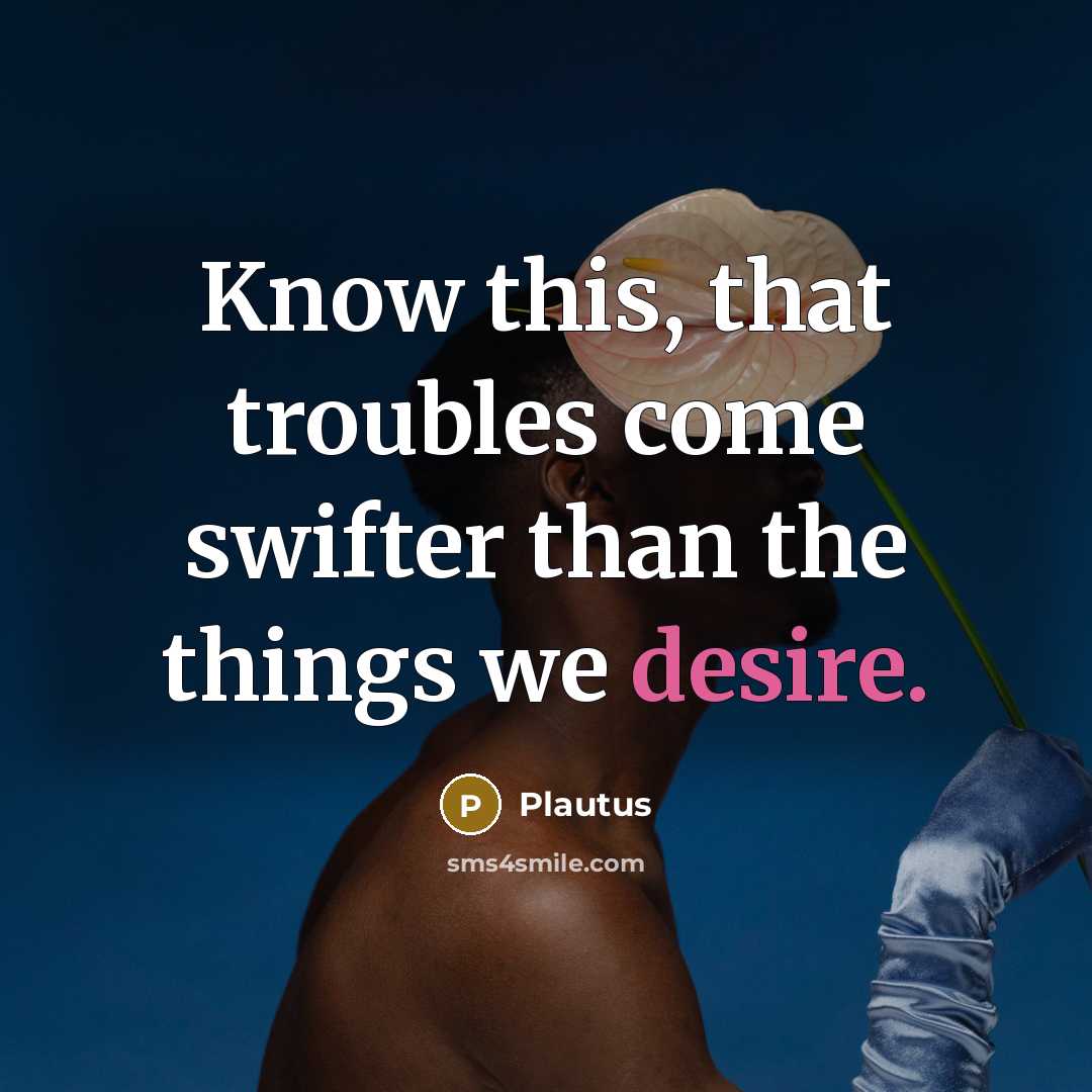 “Know this, that troubles come swifter than the things we desire.” quote by Plautus