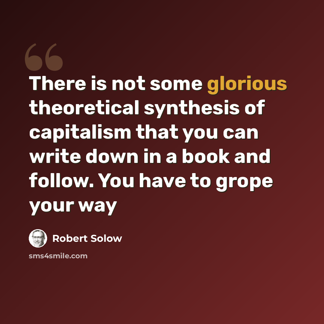“There is not some glorious theoretical synthesis of capitalism that you can write down in a book and follow. You have to grope your way” quote by Robert Solow