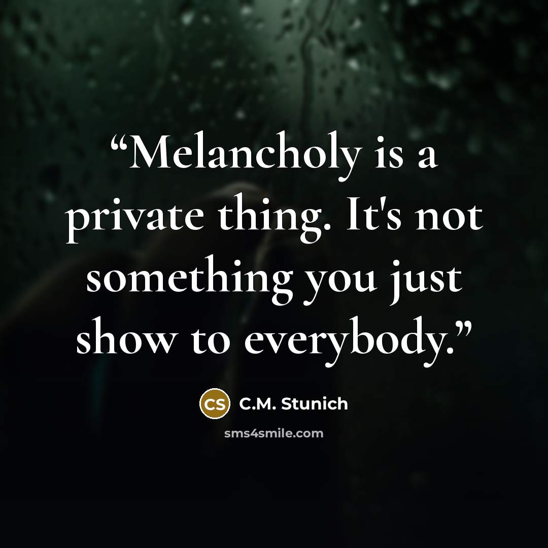 “Melancholy is a private thing. It's not something you just show to everybody.” quote by C.M. Stunich