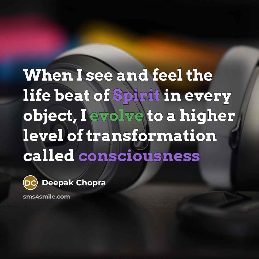 “When I see and feel the life beat of Spirit in every object, I evolve to a higher level of transformation called consciousness” quote by Deepak Chopra