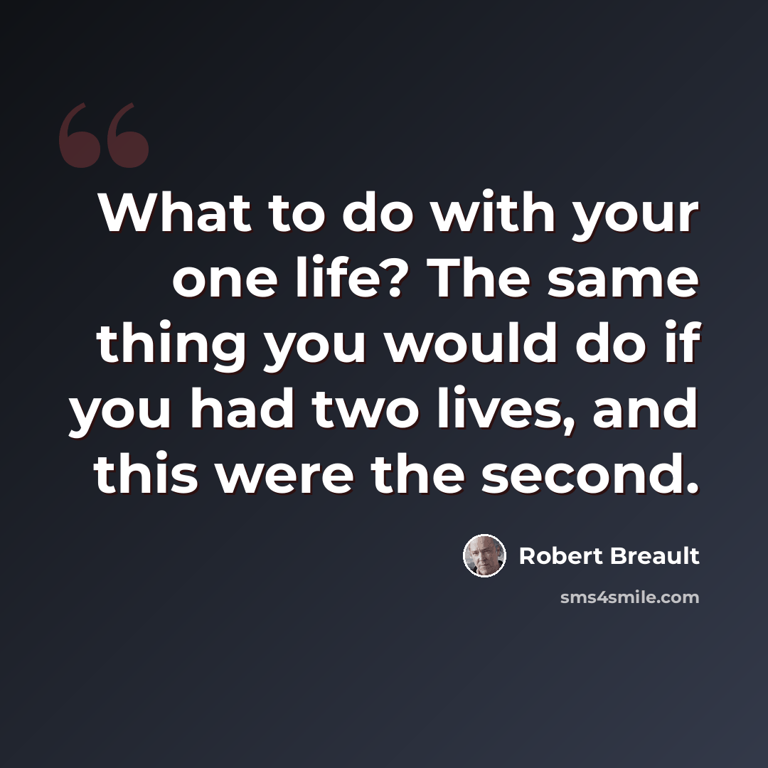 “What to do with your one life? The same thing you would do if you had two lives, and this were the second.” quote by Robert Breault