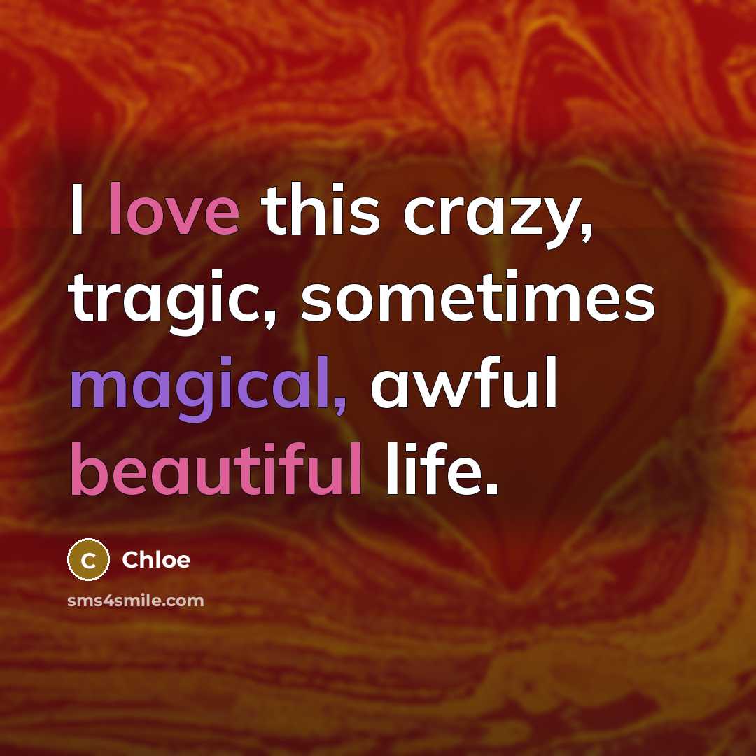 “I love this crazy, tragic, sometimes magical, awful beautiful life.” quote by Chloe