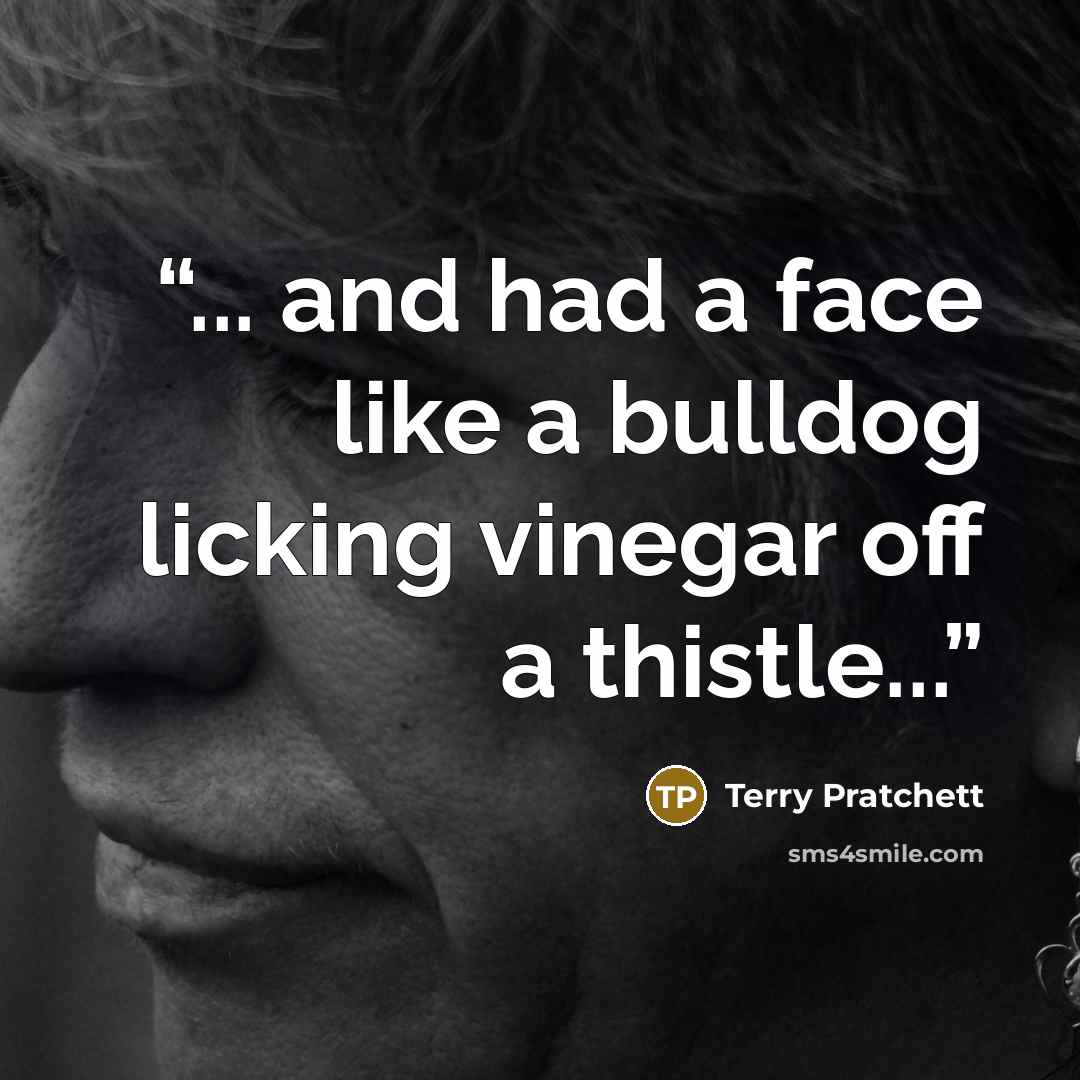 “... and had a face like a bulldog licking vinegar off a thistle...” quote by Terry Pratchett