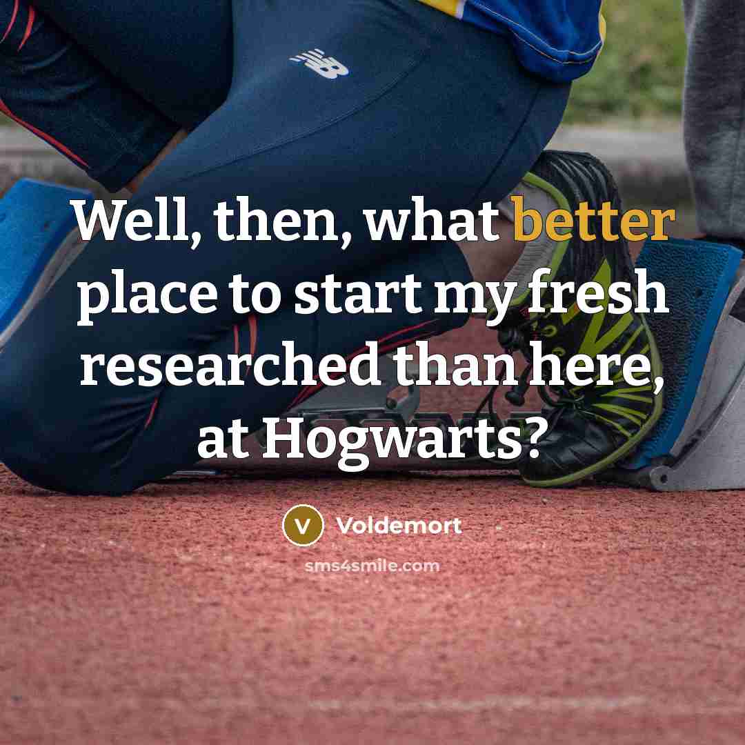 “Well, then, what better place to start my fresh researched than here, at Hogwarts?” quote by Voldemort