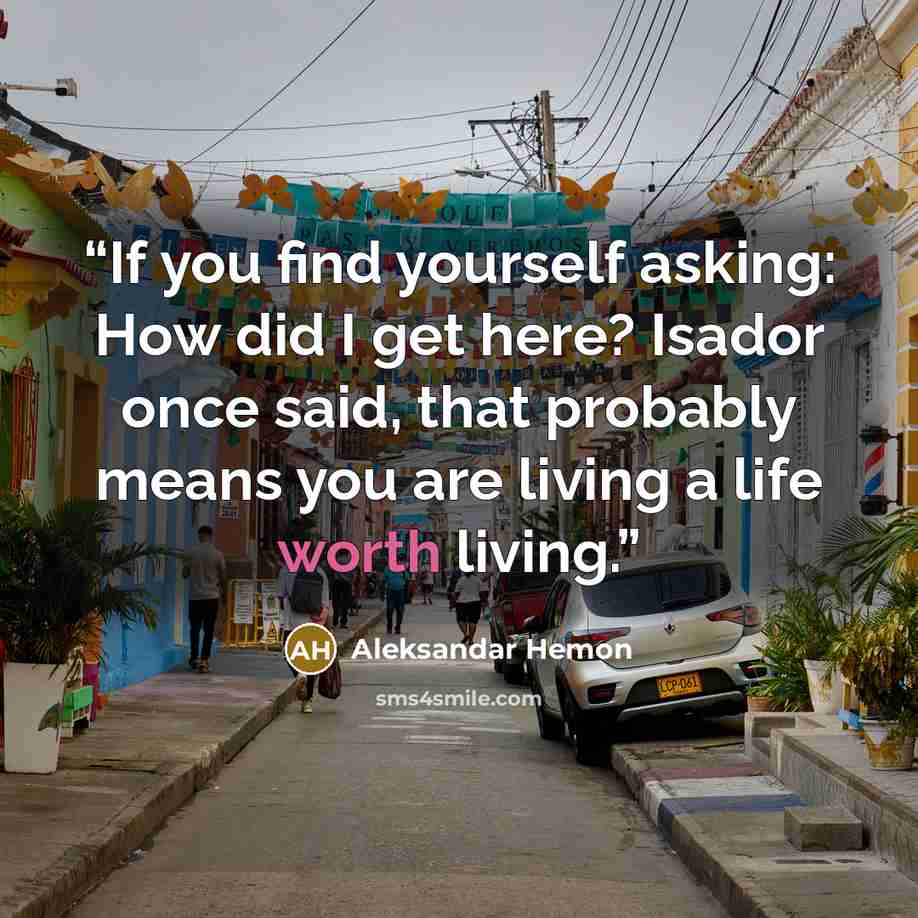 “If you find yourself asking: How did I get here? Isador once said, that probably means you are living a life worth living.” quote by Aleksandar Hemon