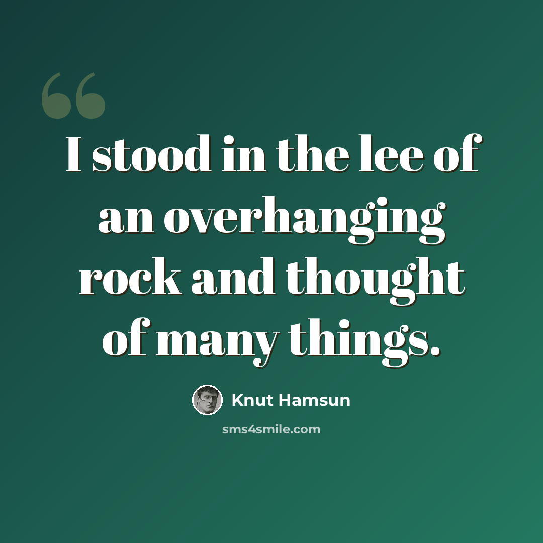 “I stood in the lee of an overhanging rock and thought of many things.” quote by Knut Hamsun