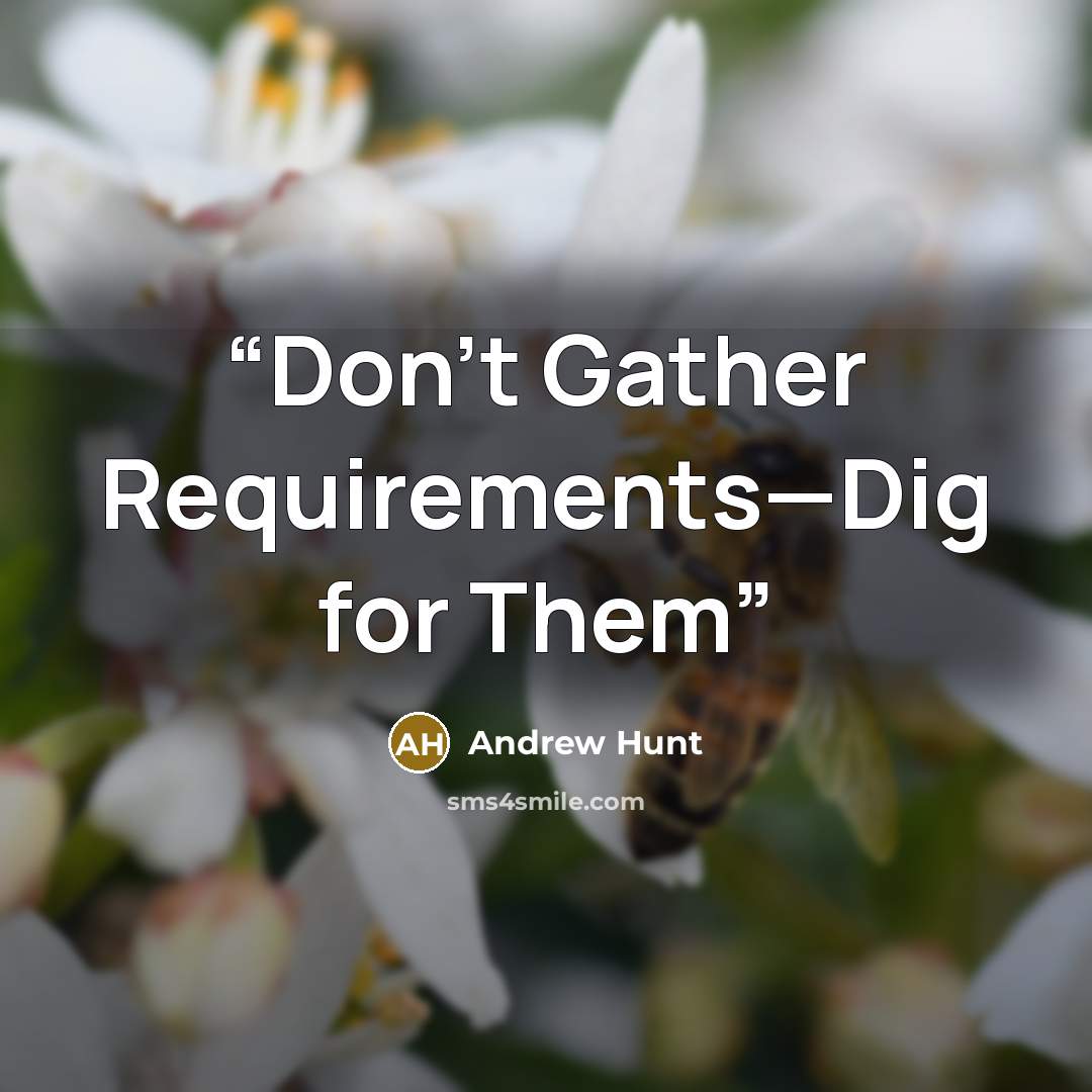 “Don't Gather Requirements—Dig for Them” quote by Andrew Hunt