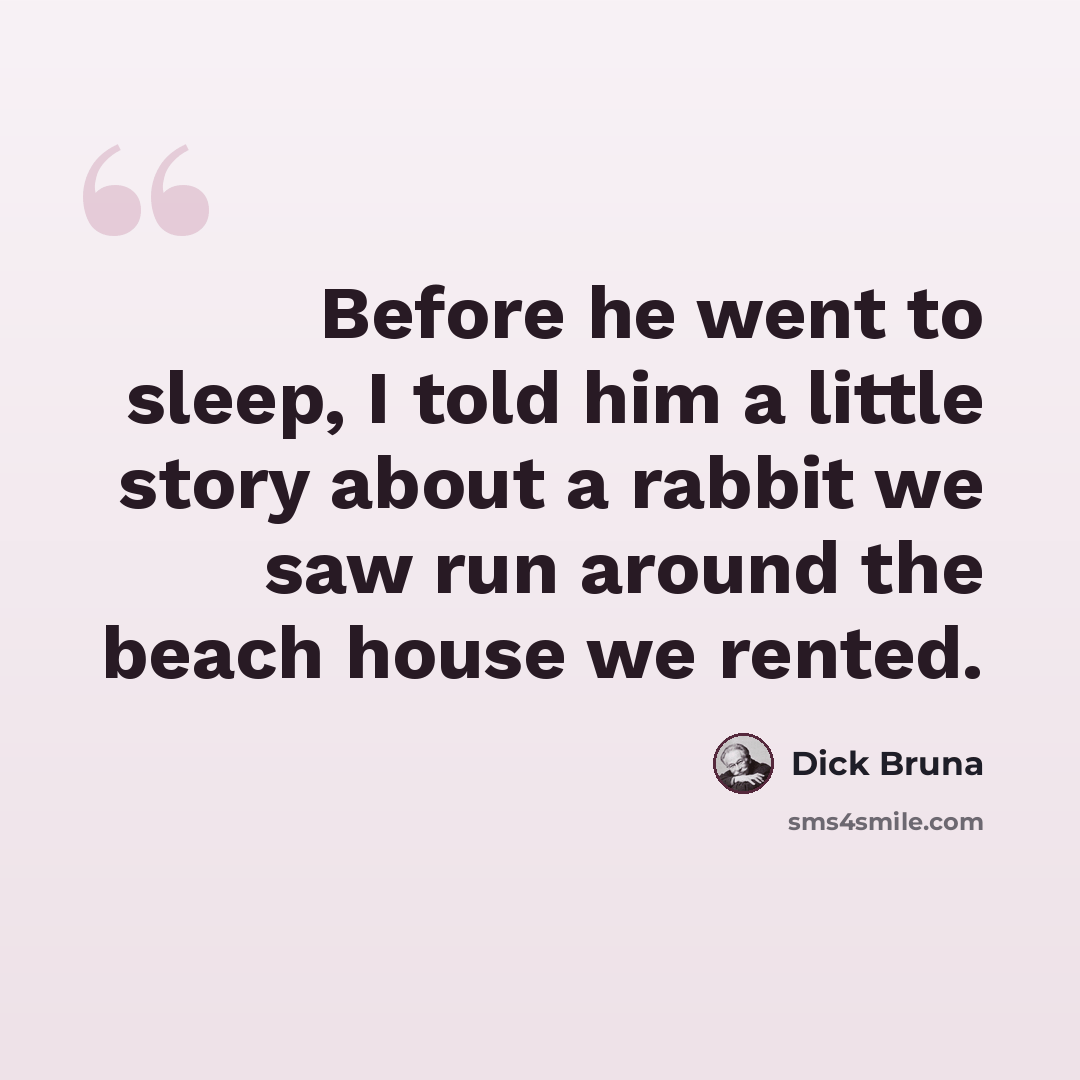 “Before he went to sleep, I told him a little story about a rabbit we saw run around the beach house we rented.” quote by Dick Bruna