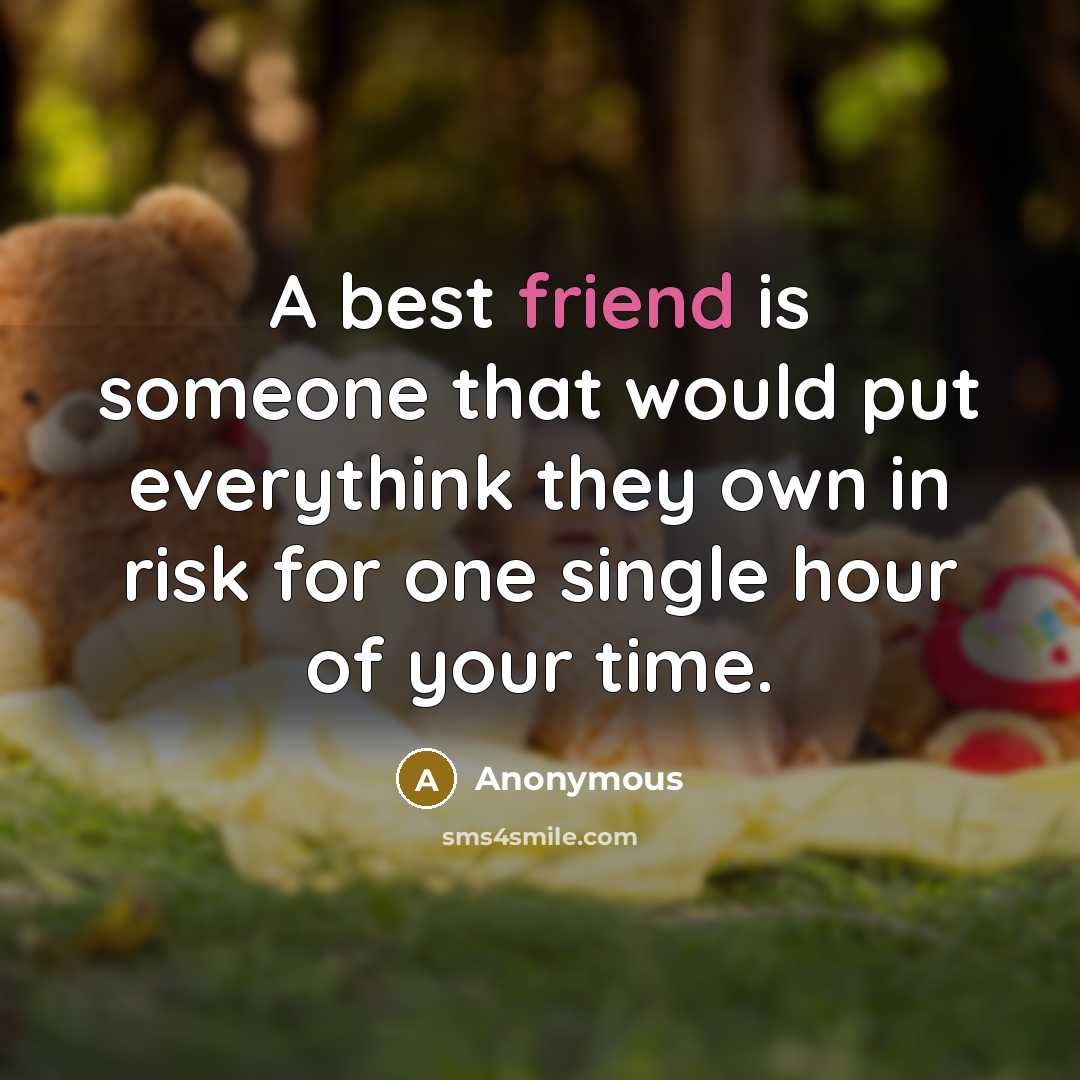 “A best friend is someone that would put everythink they own in risk for one single hour of your time.” quote by Anonymous