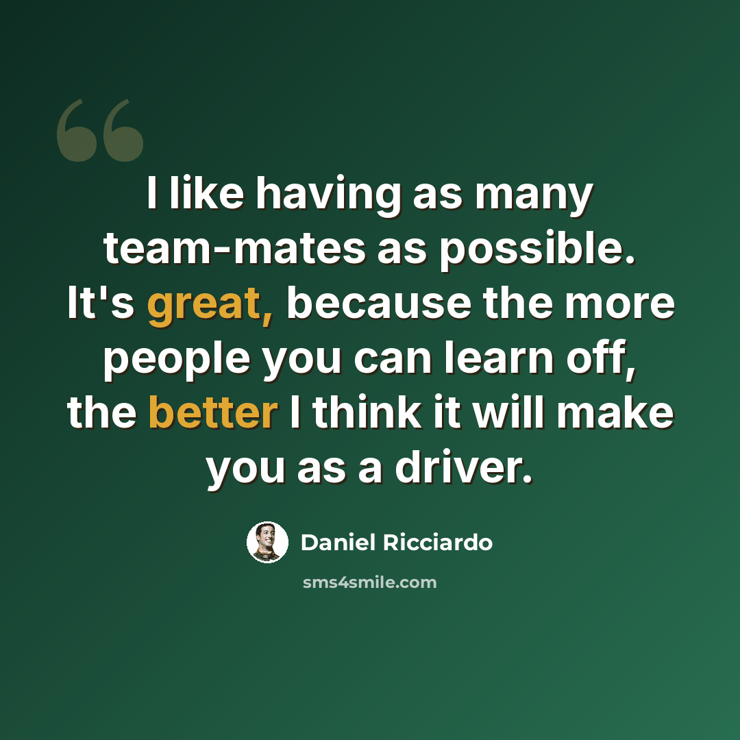 “I like having as many team-mates as possible. It's great, because the more people you can learn off, the better I think it will make you as a driver.” quote by Daniel Ricciardo