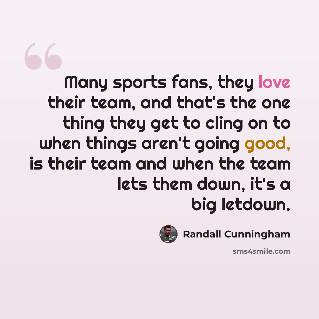 “Many sports fans, they love their team, and that's the one thing they get to cling on to when things aren't going good, is their team and when the team lets them down, it's a big letdown.” quote by Randall Cunningham