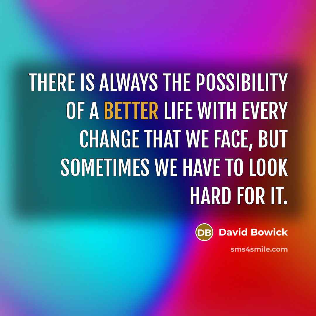 “There is always the possibility of a better life with every change that we face, but sometimes we have to look hard for it.” quote by David Bowick