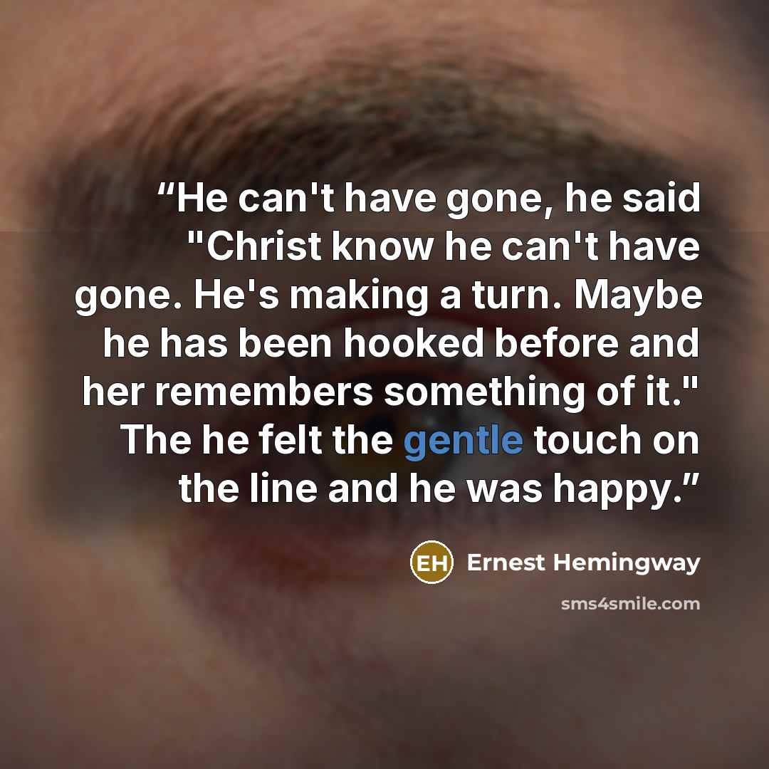 “He can't have gone, he said "Christ know he can't have gone. He's making a turn. Maybe he has been hooked before and her remembers something of it." The he felt the gentle touch on the line and he was happy.” quote by Ernest Hemingway