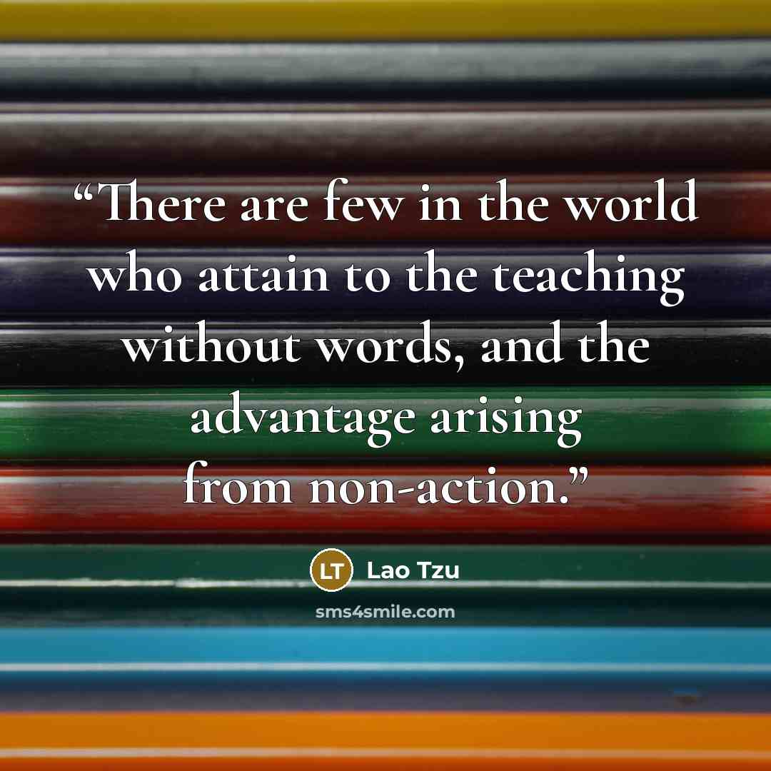 “There are few in the world who attain to the teaching without words, and the advantage arising from non-action.” quote by Lao Tzu