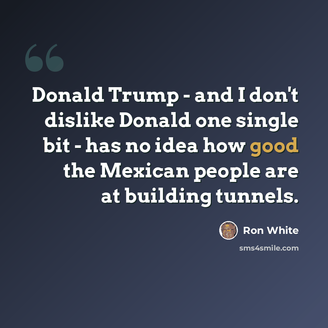 “Donald Trump - and I don't dislike Donald one single bit - has no idea how good the Mexican people are at building tunnels.” quote by Ron White