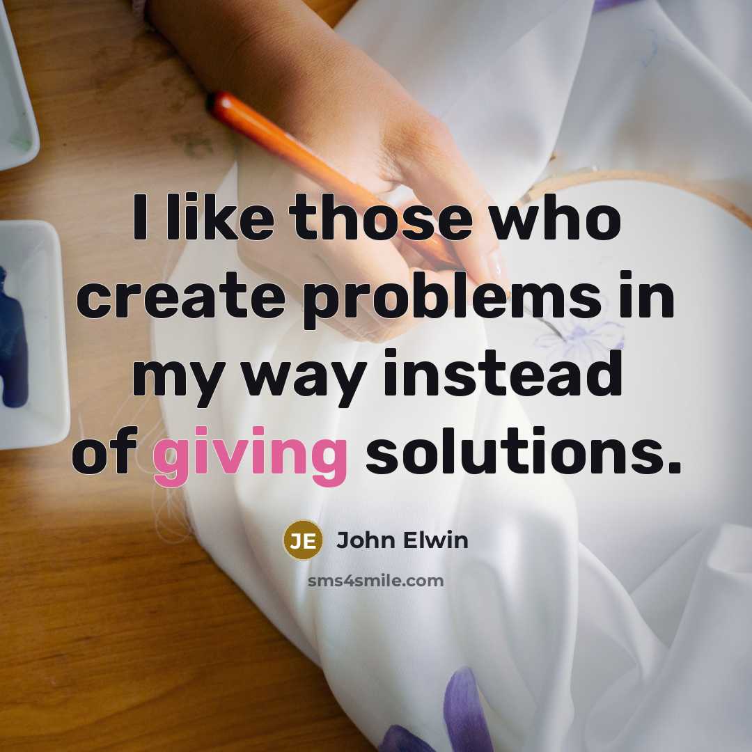 “I like those who create problems in my way instead of giving solutions.” quote by John Elwin