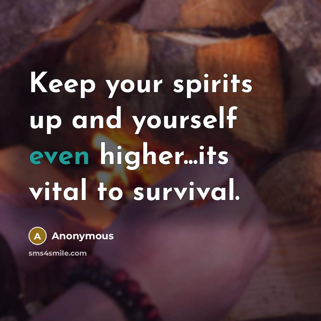 “Keep your spirits up and yourself even higher...its vital to survival.” quote by Anonymous