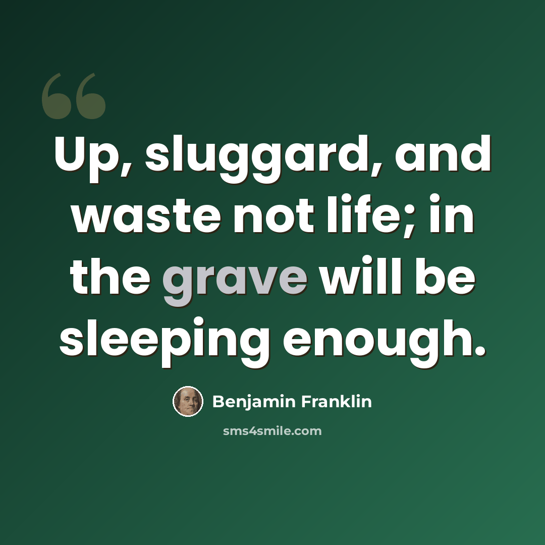 “Up, sluggard, and waste not life; in the grave will be sleeping enough.” quote by Benjamin Franklin