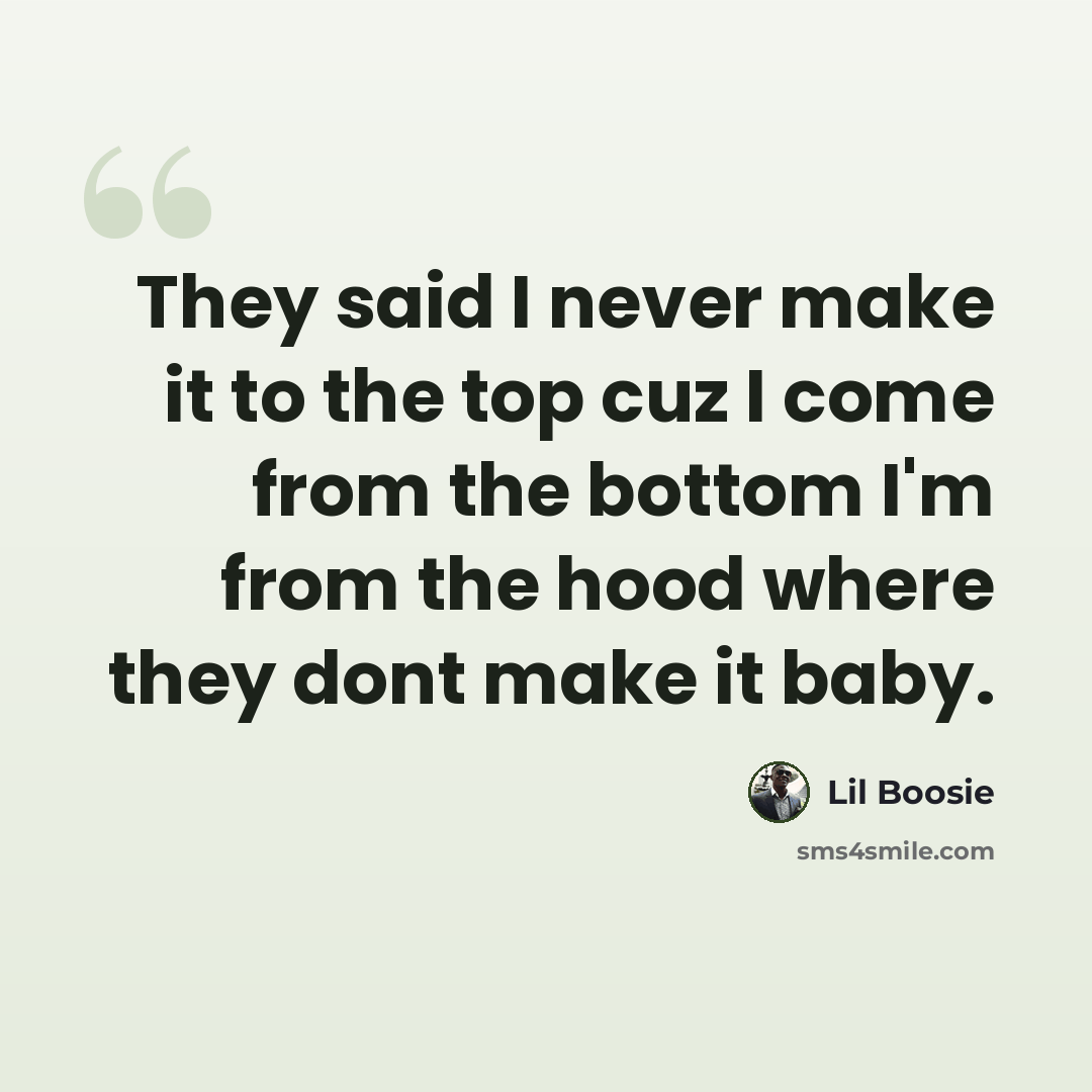 “They said I never make it to the top cuz I come from the bottom I'm from the hood where they dont make it baby.” quote by Lil Boosie