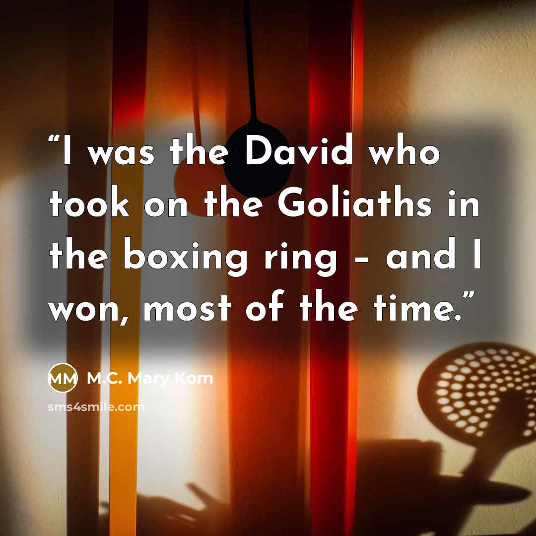 “I was the David who took on the Goliaths in the boxing ring – and I won, most of the time.” quote by M.C. Mary Kom