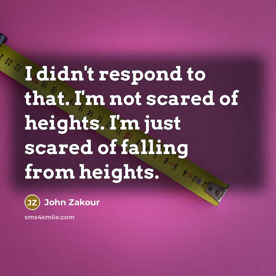“I didn't respond to that. I'm not scared of heights. I'm just scared of falling from heights.” quote by John Zakour