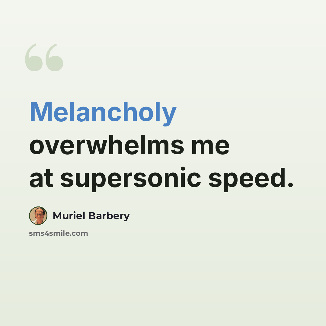 “Melancholy overwhelms me at supersonic speed.” quote by Muriel Barbery