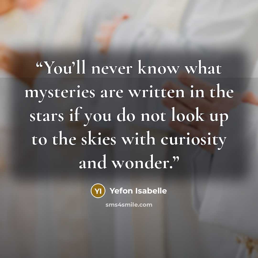 “You’ll never know what mysteries are written in the stars if you do not look up to the skies with curiosity and wonder.” quote by Yefon Isabelle