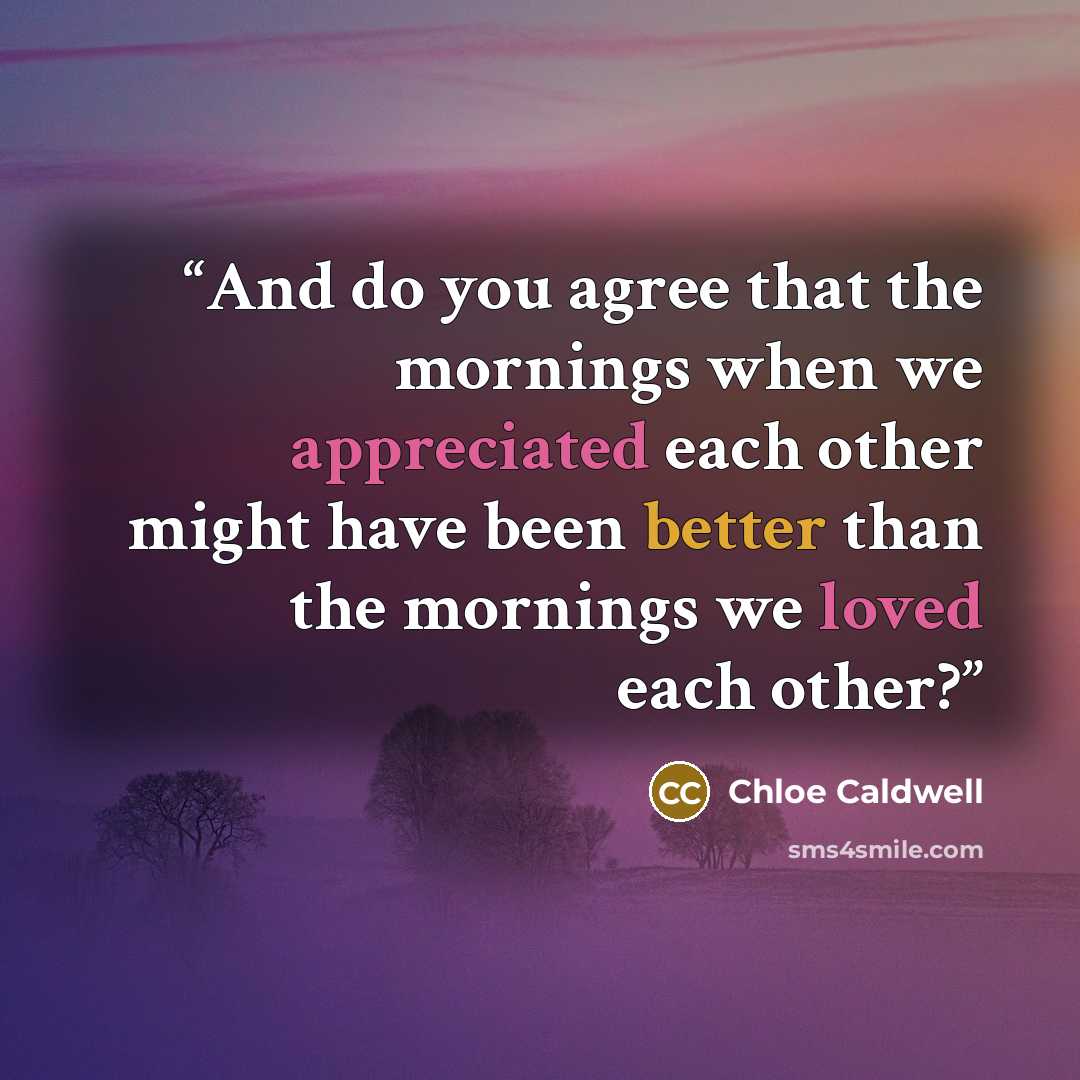 “And do you agree that the mornings when we appreciated each other might have been better than the mornings we loved each other?” quote by Chloe Caldwell