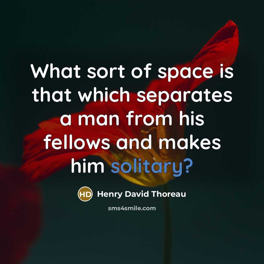 “What sort of space is that which separates a man from his fellows and makes him solitary?” quote by Henry David Thoreau