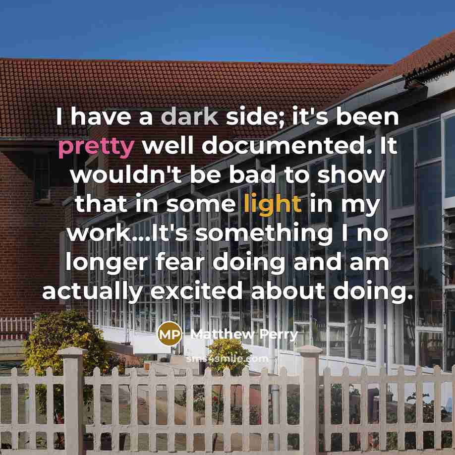 “I have a dark side; it's been pretty well documented. It wouldn't be bad to show that in some light in my work...It's something I no longer fear doing and am actually excited about doing.” quote by Matthew Perry
