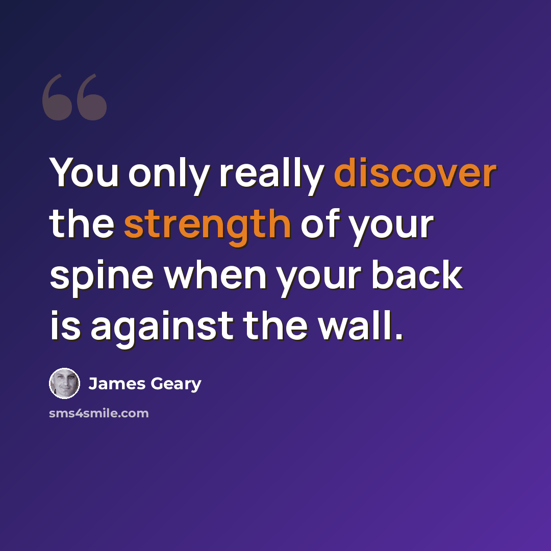 “You only really discover the strength of your spine when your back is against the wall.” quote by James Geary
