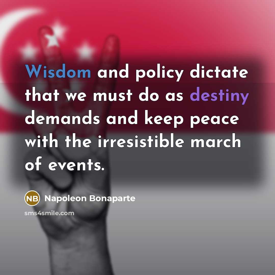 “Wisdom and policy dictate that we must do as destiny demands and keep peace with the irresistible march of events.” quote by Napoleon Bonaparte