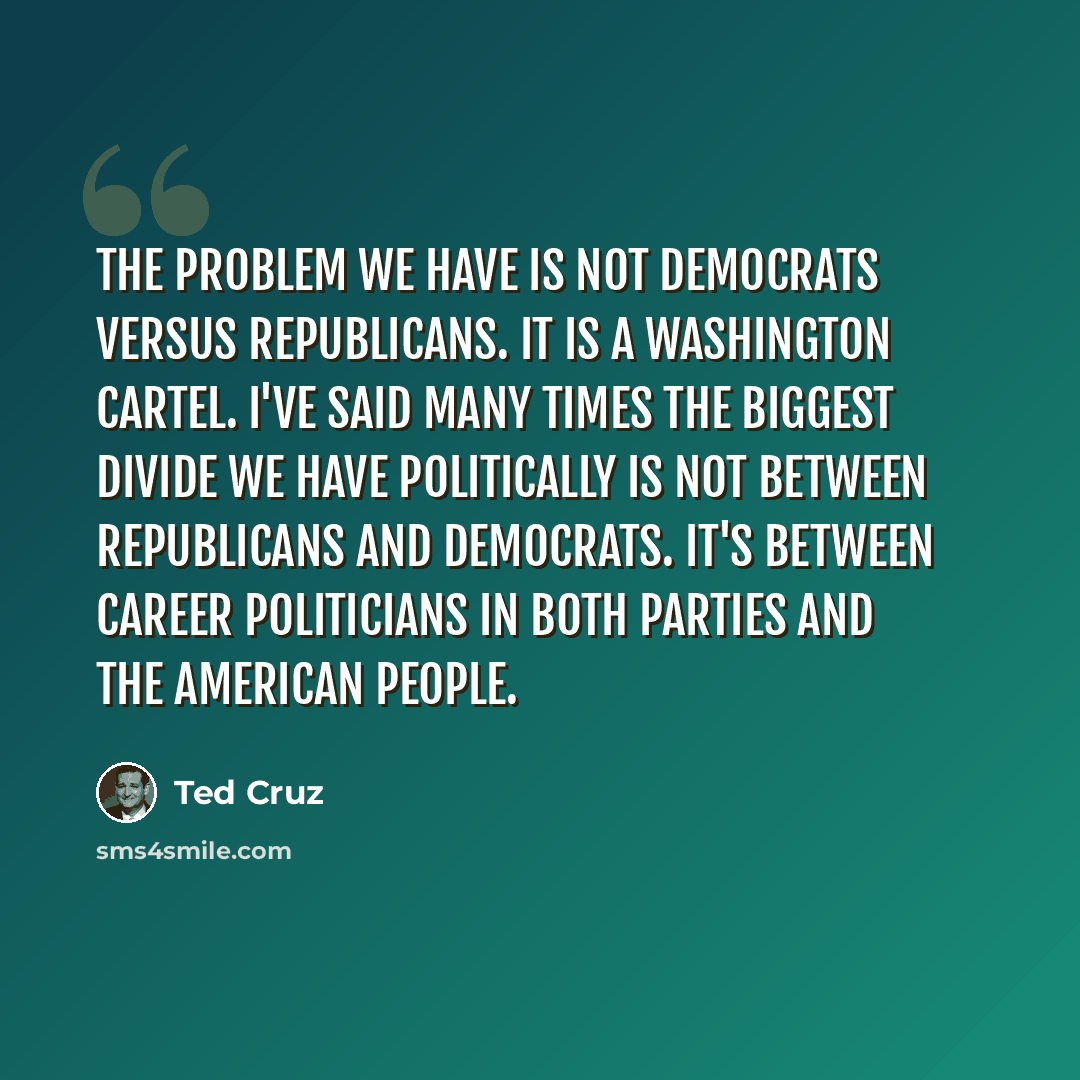 “The problem we have is not Democrats versus Republicans. It is a Washington cartel. I've said many times the biggest divide we have politically is not between Republicans and Democrats. It's between career politicians in both parties and the American people.” quote by Ted Cruz