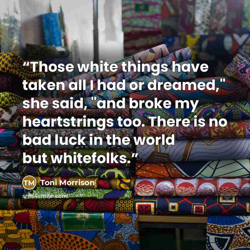 “Those white things have taken all I had or dreamed," she said, "and broke my heartstrings too. There is no bad luck in the world but whitefolks.” quote by Toni Morrison