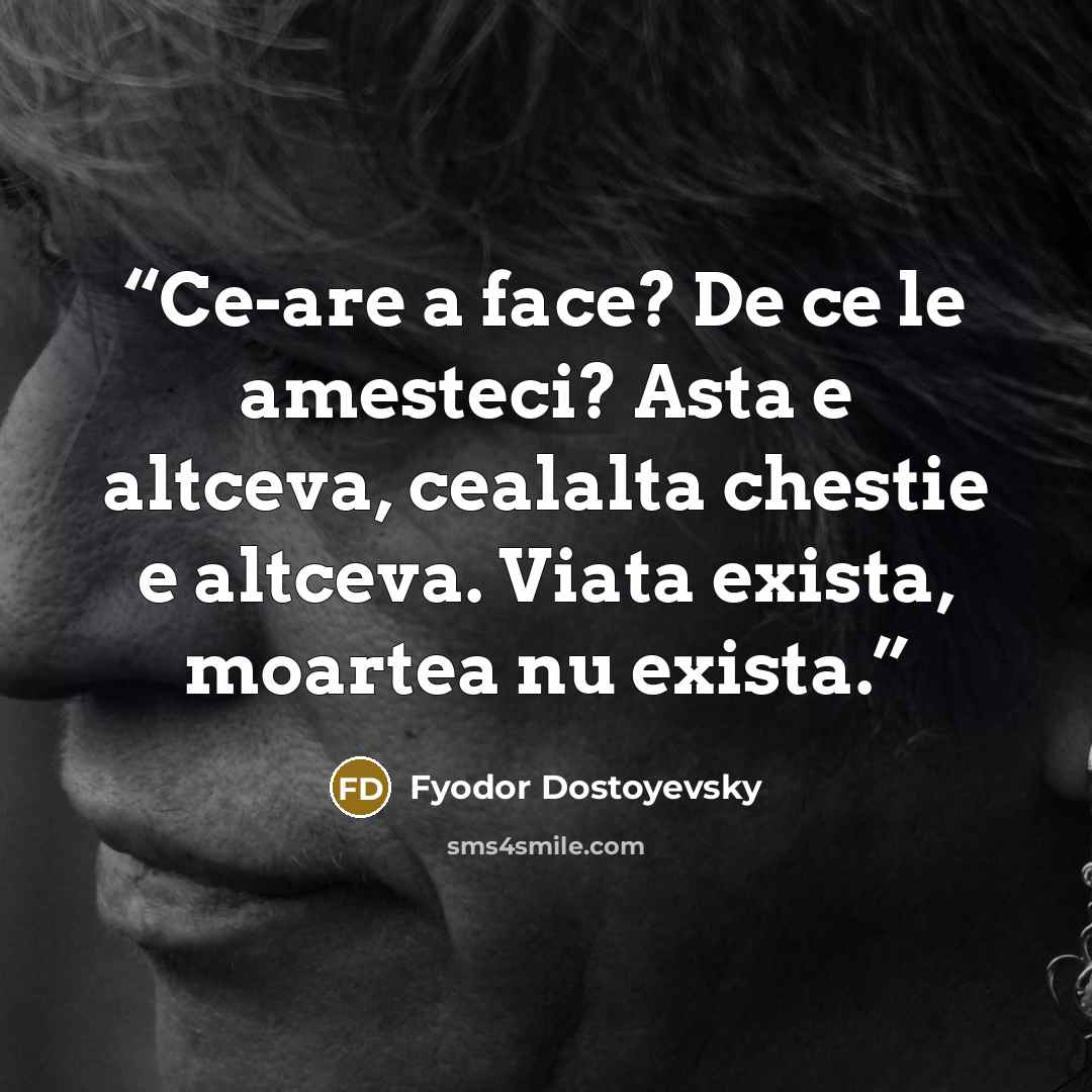 “Ce-are a face? De ce le amesteci? Asta e altceva, cealalta chestie e altceva. Viata exista, moartea nu exista.” quote by Fyodor Dostoyevsky