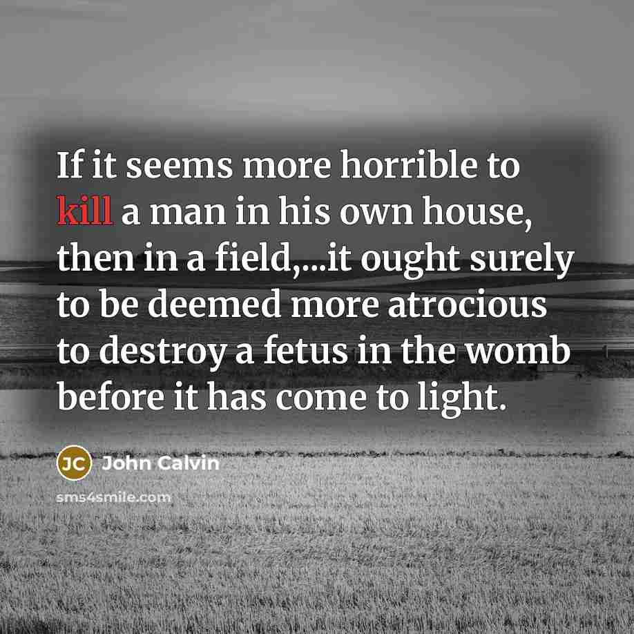 “If it seems more horrible to kill a man in his own house, then in a field,...it ought surely to be deemed more atrocious to destroy a fetus in the womb before it has come to light.” quote by John Calvin